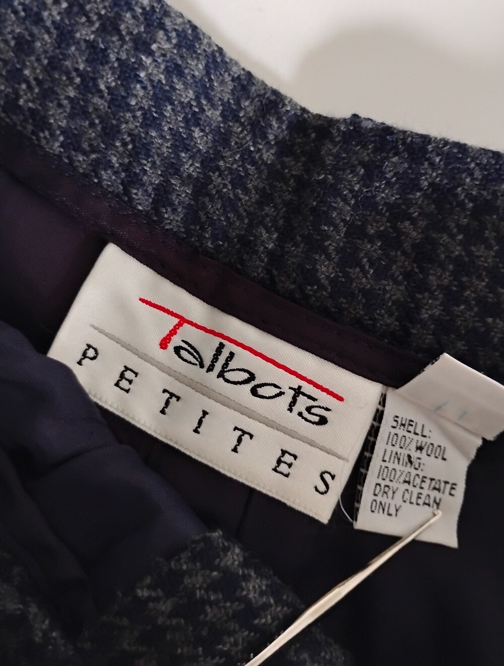 Talbots Vintage Wool Pleat Front Trousers Navy Blue Gray Houndstooth Size 14 Pet - Picture 12 of 16